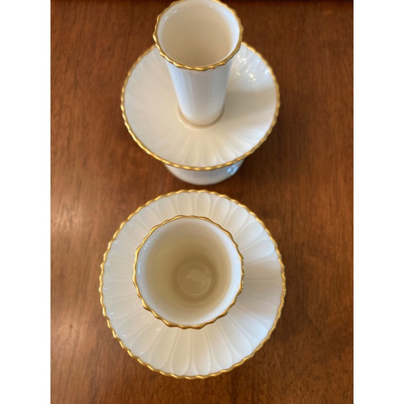 Noritake Ivory China Candlestick Holders Gold Trim Bud Vase Set Decor‎ - Picture 3 of 7